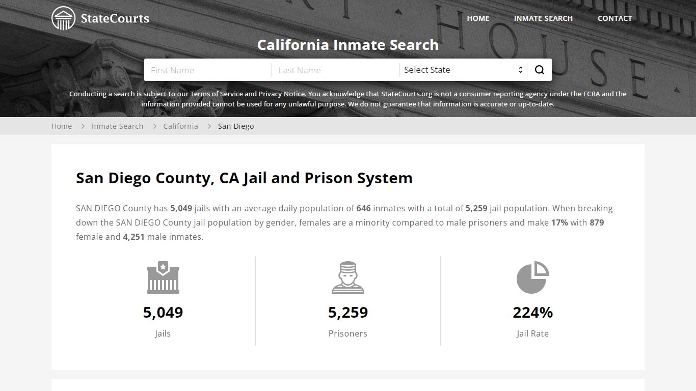 San Diego County, CA Inmate Search - StateCourts