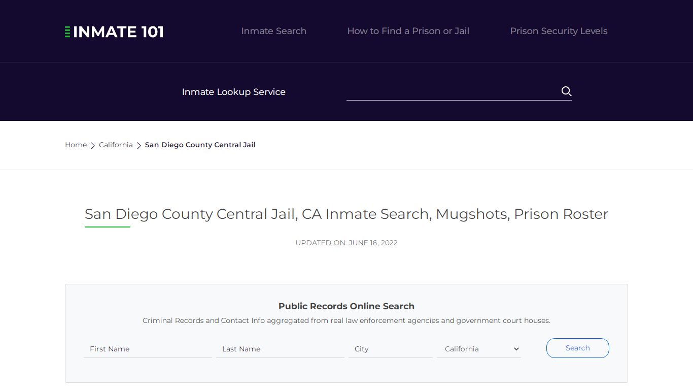 San Diego County Central Jail, CA Inmate Search, Mugshots ...
